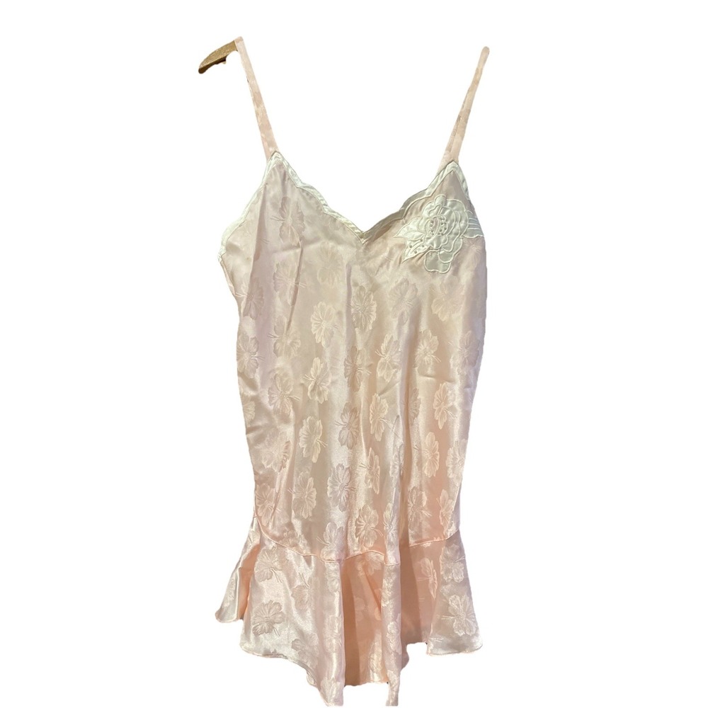 Vintage Gold Label Victorias Secret Cream Floral Beaded Chemise Night Gown Large